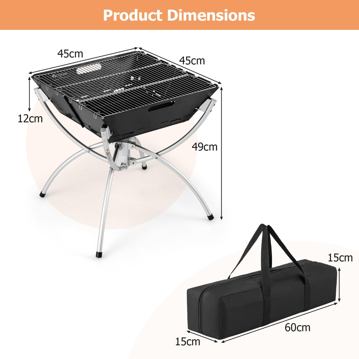 3-in-1 Portable Firewood Charcoal Fire Pit with Stainless Steel Grills
