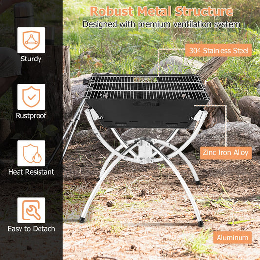 3-in-1 Portable Firewood Charcoal Fire Pit with Stainless Steel Grills
