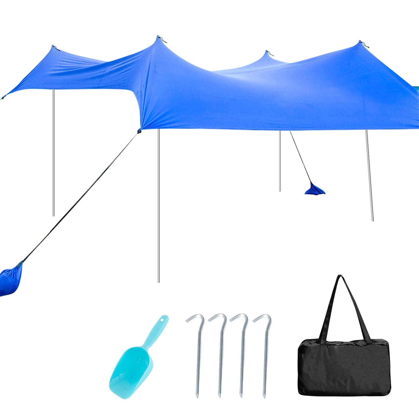 2-Size Beach Sunshade Canopy with Sandbags &amp Carry Bag for Beach Trip-Blue-300 x 280 x 200 cm