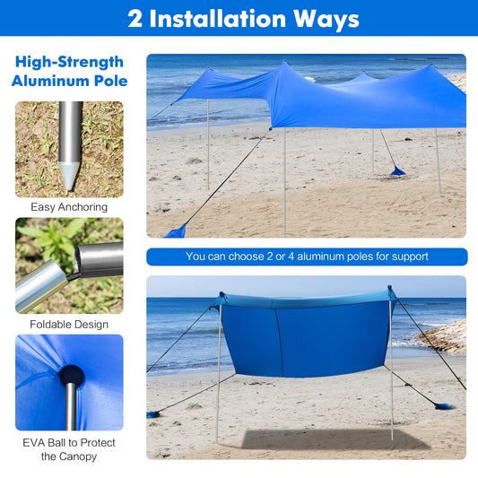 2-Size Beach Sunshade Canopy with Sandbags &amp Carry Bag for Beach Trip-Blue-300 x 280 x 200 cm