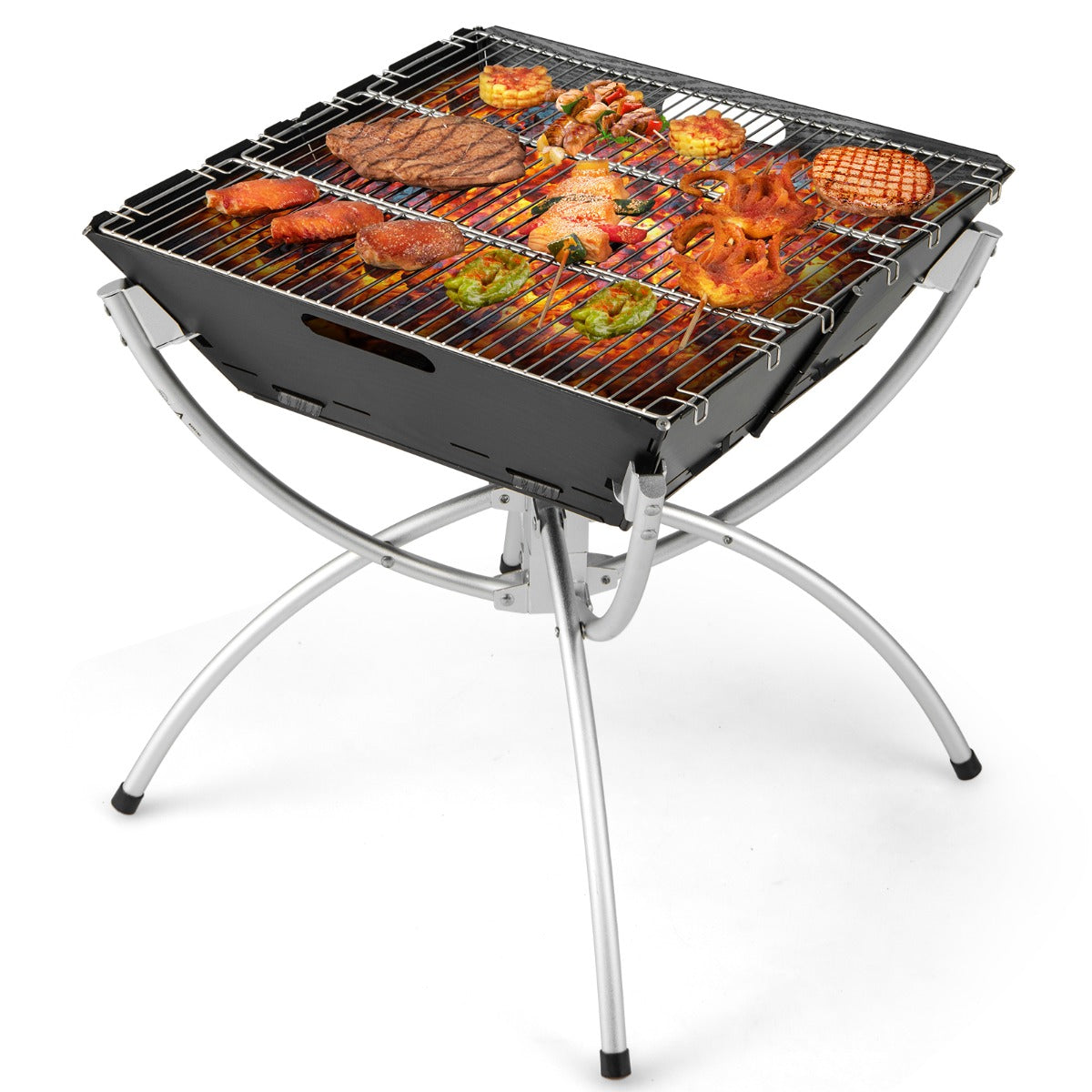 3-in-1 Portable Firewood Charcoal Fire Pit with Stainless Steel Grills