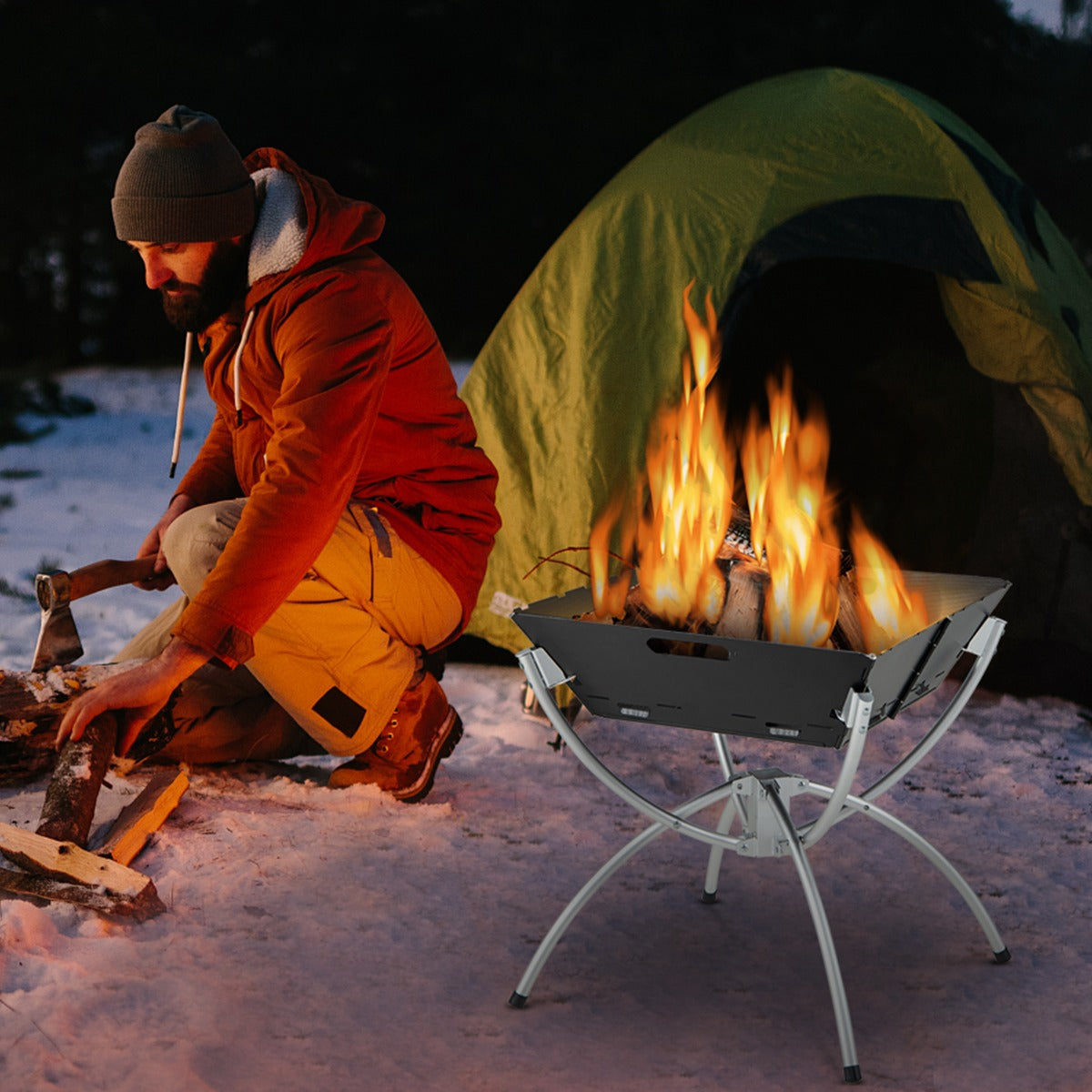 3-in-1 Portable Firewood Charcoal Fire Pit with Stainless Steel Grills